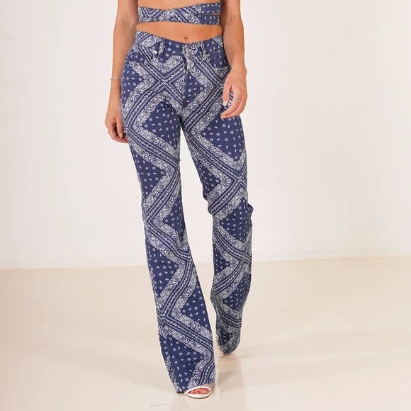 Blue Paisley Hand Made Flair Jeans - Picture 1 of 3